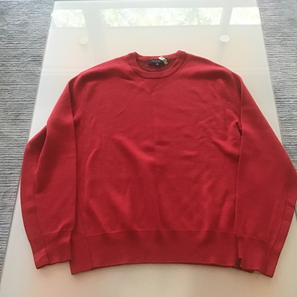 Rag & Bone Mens Red York Wool Cotton Blend Crewneck V-Stitch Sweater XL